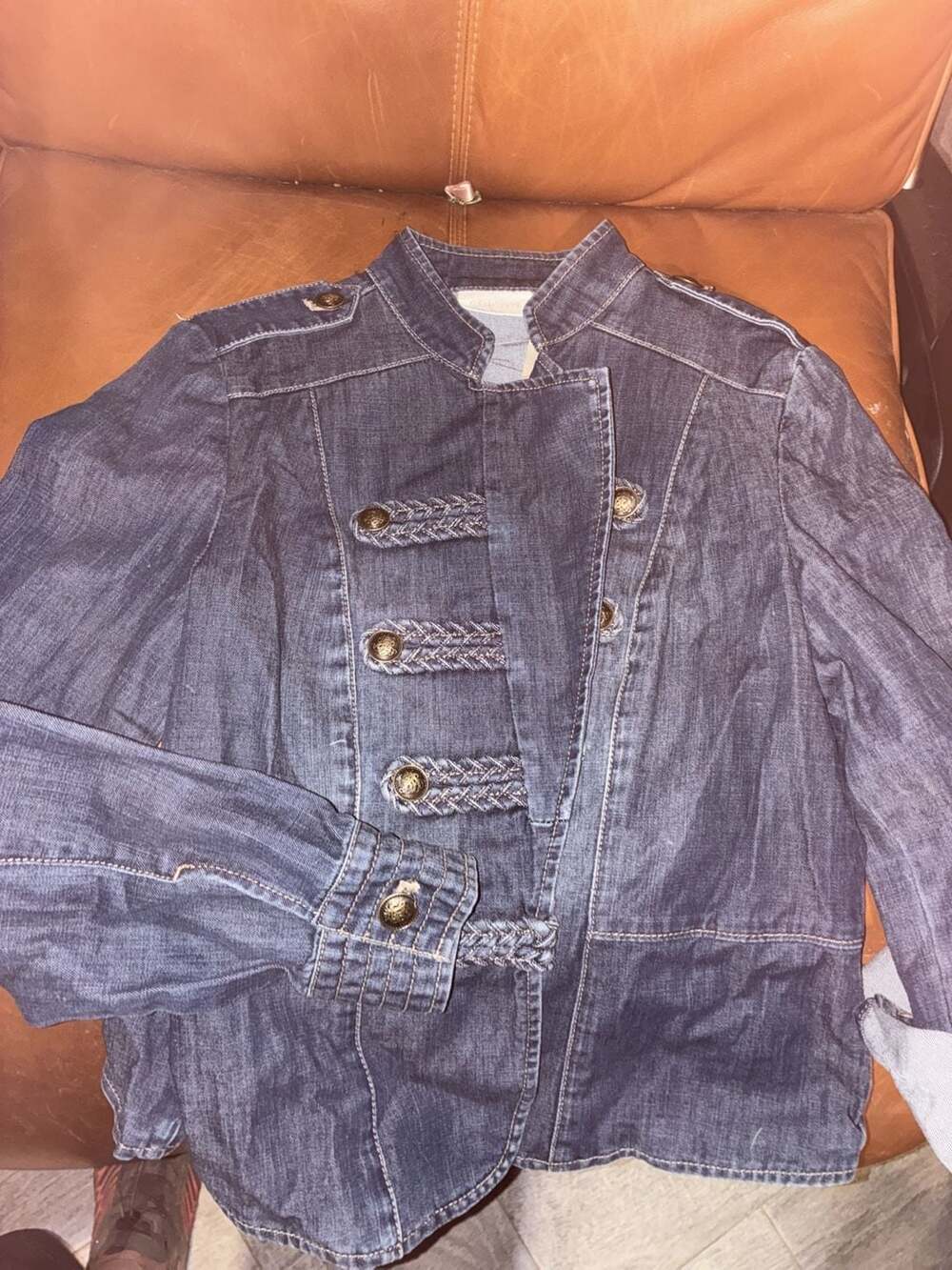 Chico's Petite Braid Detail Denim Military Jacket